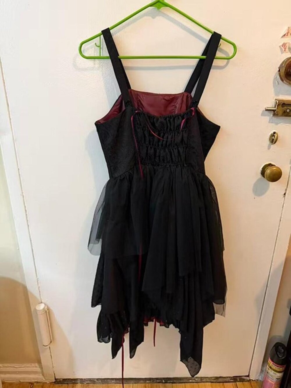 Lolita Dress: Black Gothic Corset Dress Red Lace-Up Asymmetrical - Picture 2 of 2